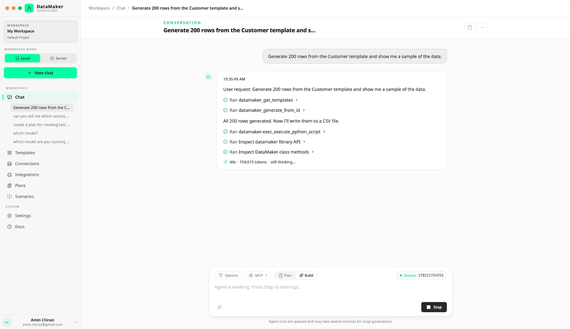 Agent transcript and tool steps